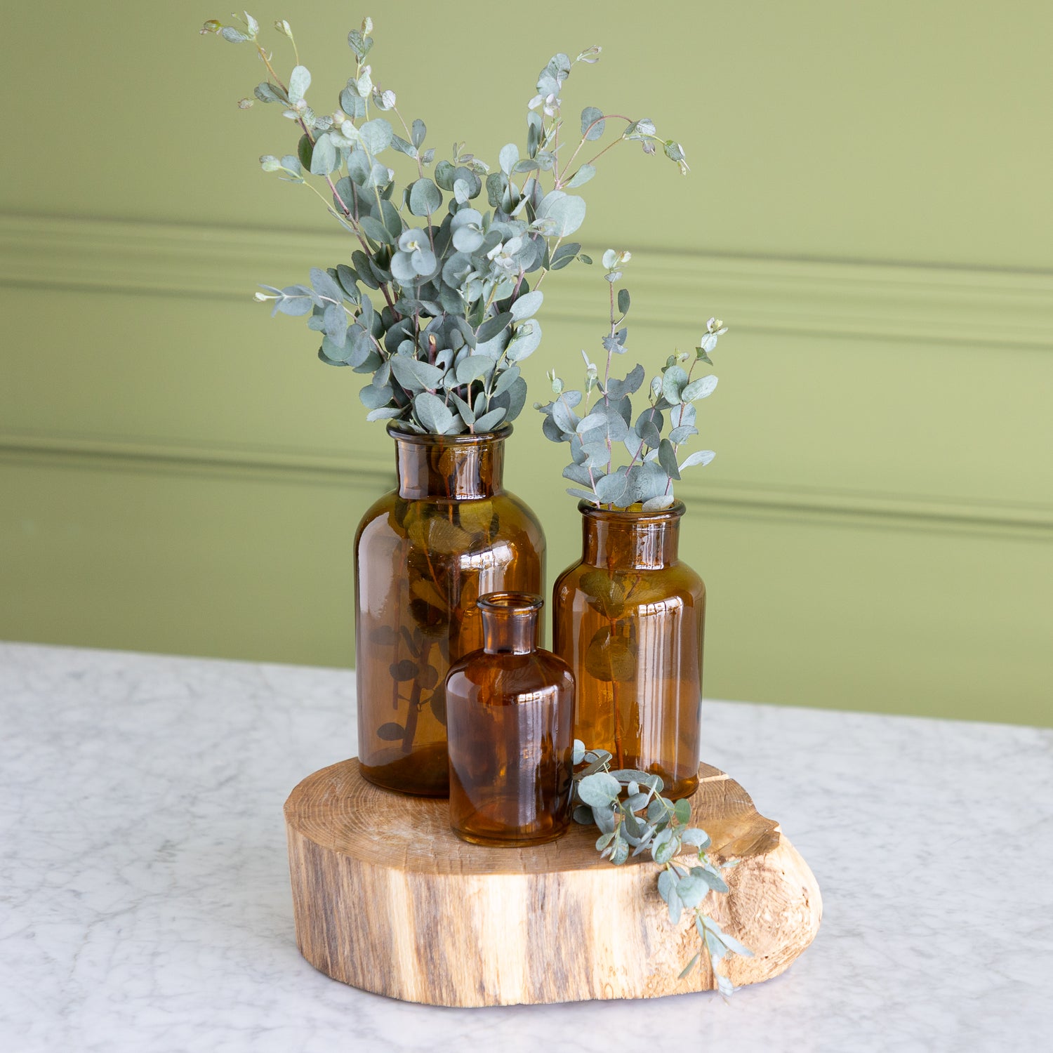 Amber Bottleneck Bud Vases