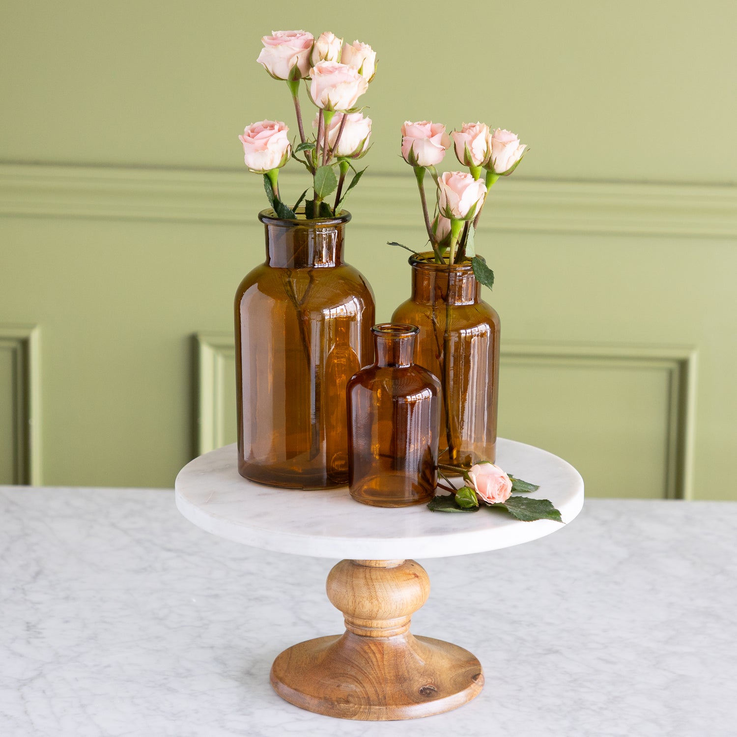 Amber Bottleneck Bud Vases