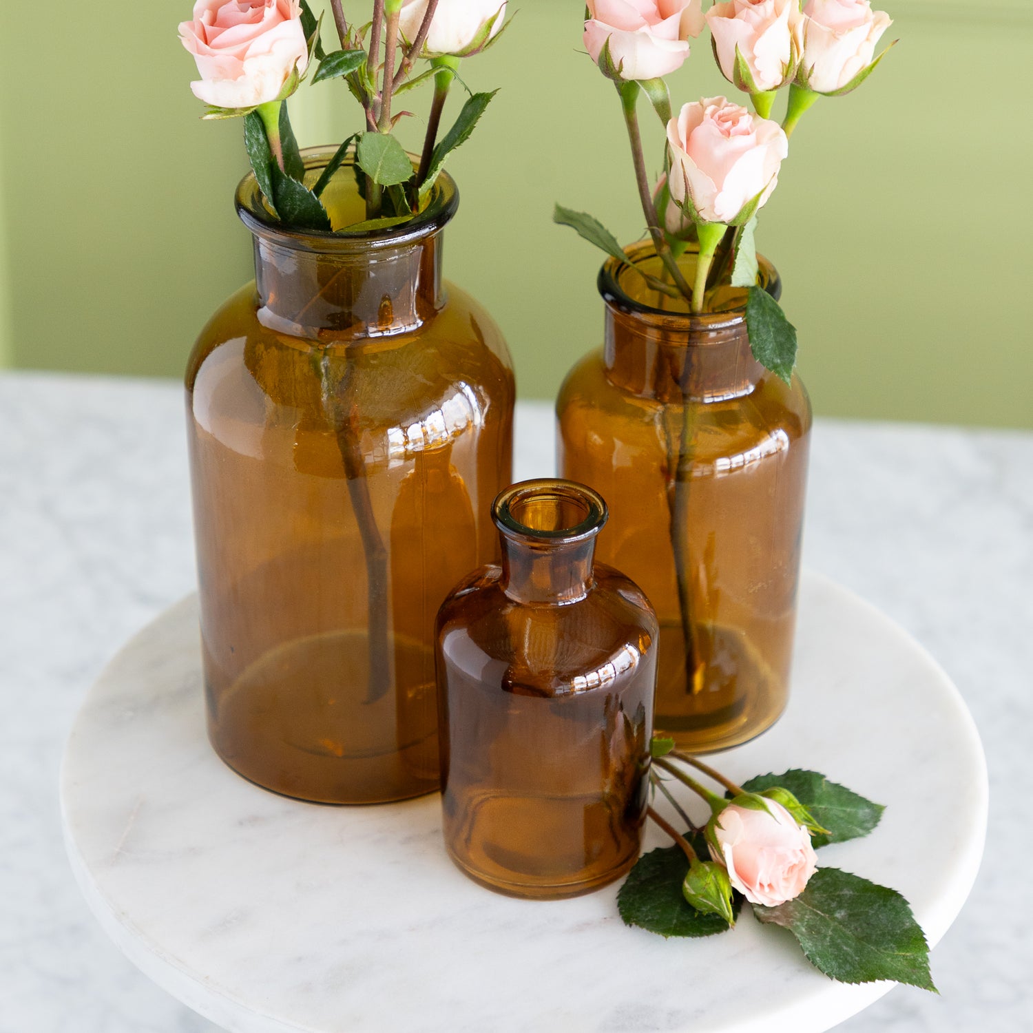 Amber Bottleneck Bud Vases