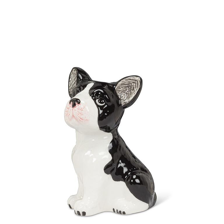 Dog-shaped black and white ceramic vase on a white background.