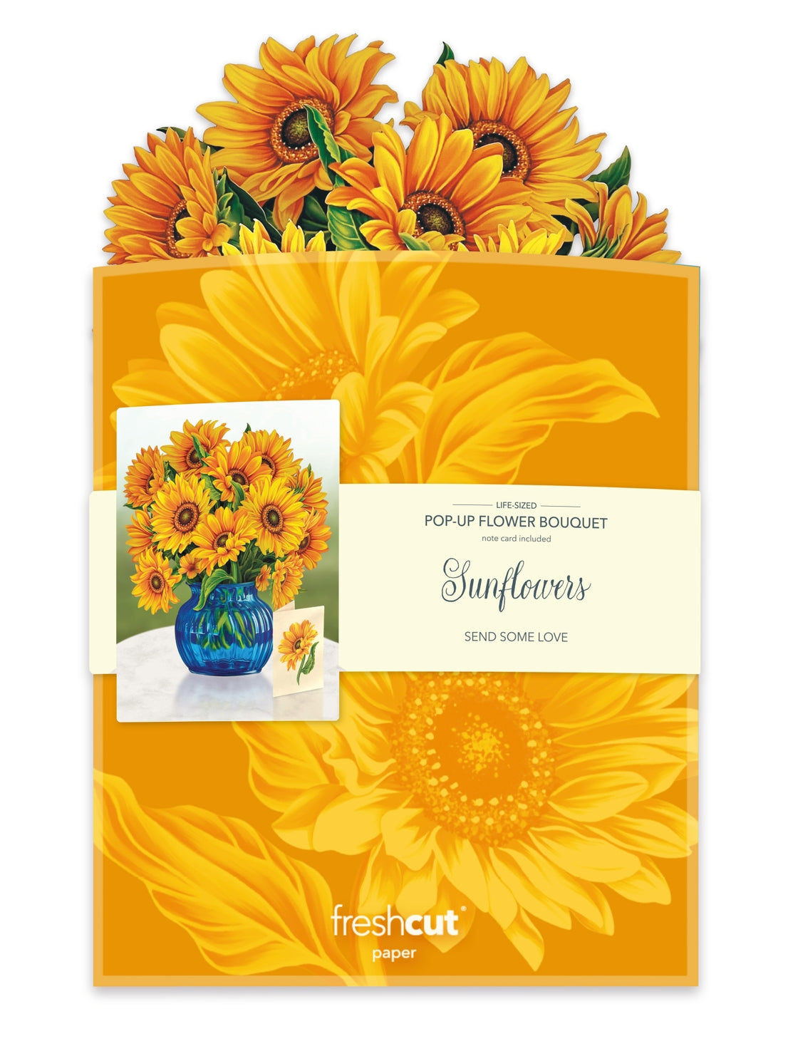 Pop-up flower bouquet packaging with sunflowers and &