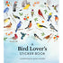 Sticker book cover with various illustrated birds and flowers on a light blue background.
