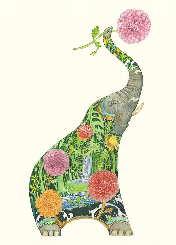 Elephant with Flower Card