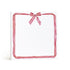 Square, white notepad with a candy stripe bow and ribbon design around the border, on a white background.
