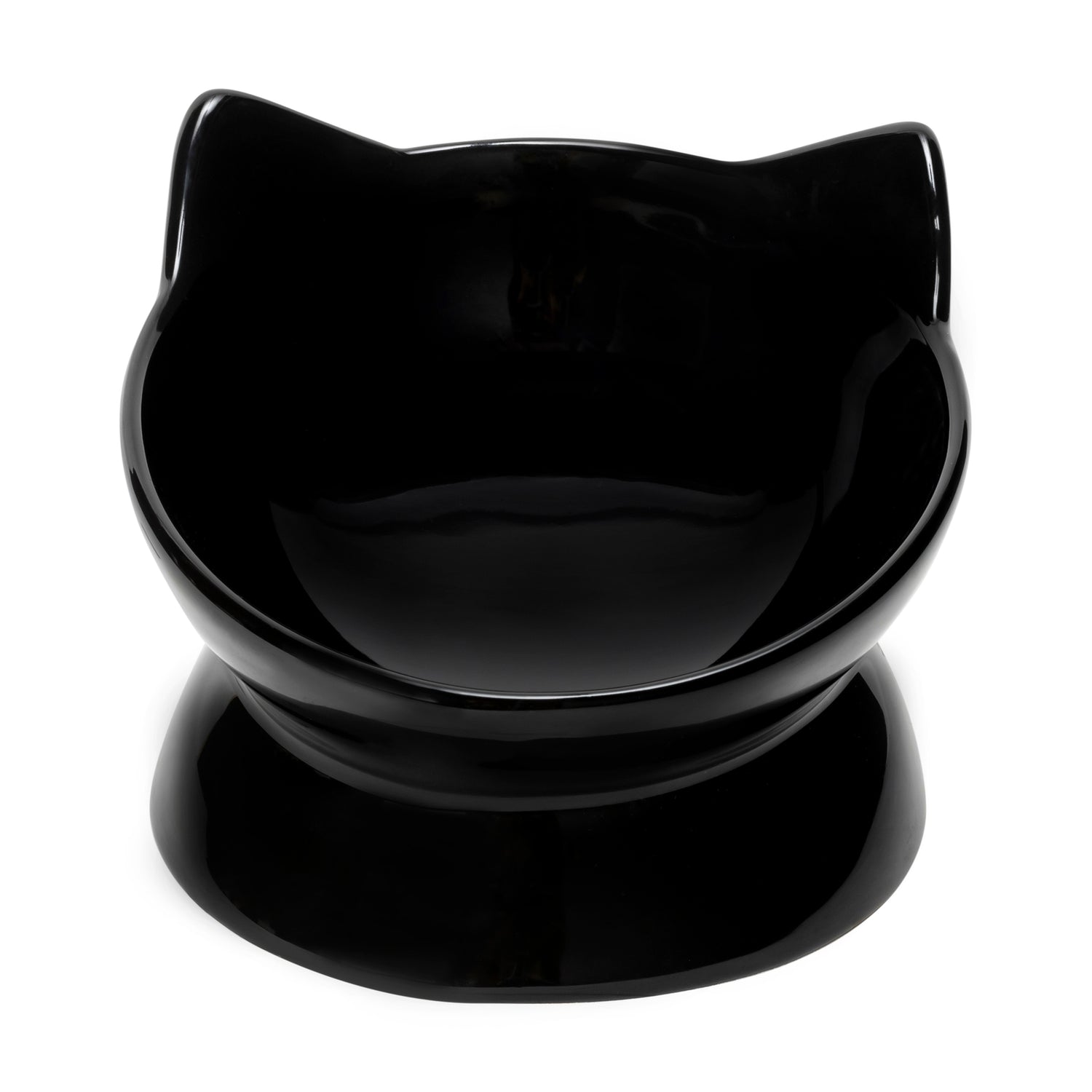 Black cat-shaped bowl on a white background.