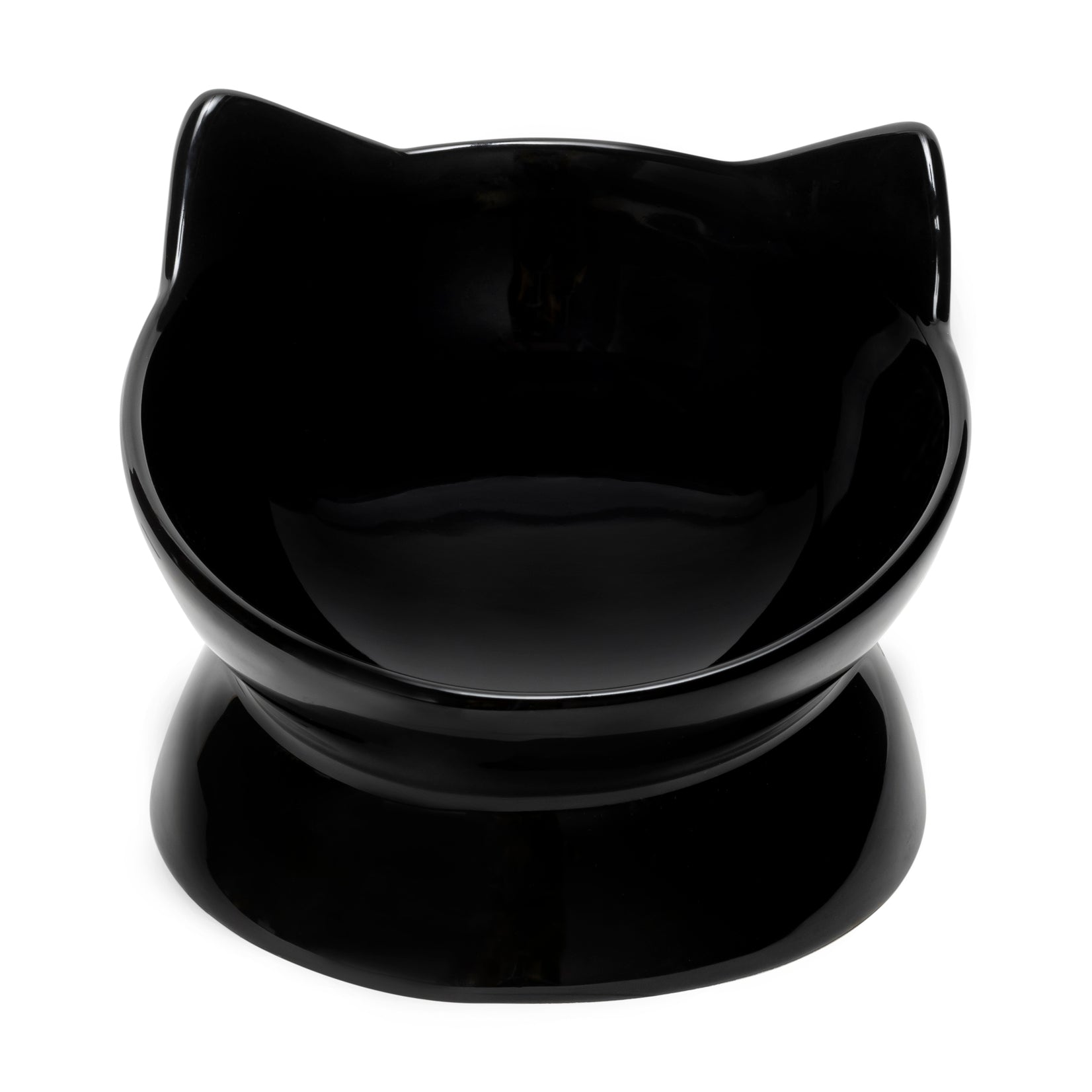 Black cat-shaped bowl on a white background.