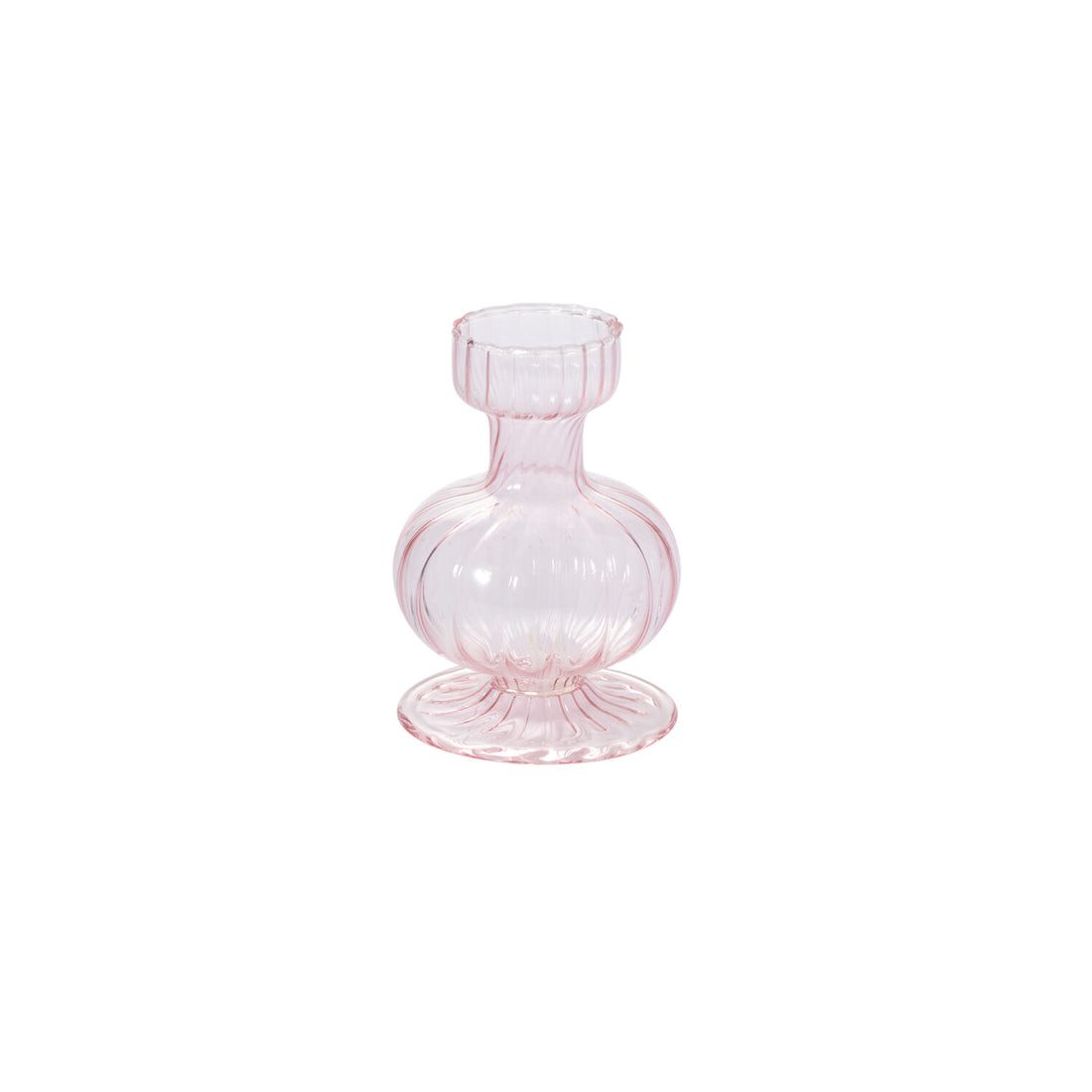 A Pink Vintage Boutique Vase from Accent Decor with a pink glass design sitting on top of a marble table.