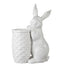 Rabbit Bud Vase featuring a white ceramic bunny perched on a woven basket, against a white background.