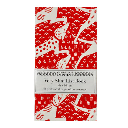 A red and white Cambridge Imprint Very Slim List Notebook with the words &quot;slim handy size last book.