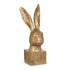 Gold rabbit head sculpture on a white background.