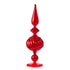 A red glass finial with a tapered top and ribbed texture.