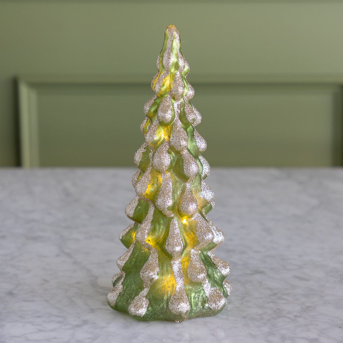 Lighted Green Snowy Tree