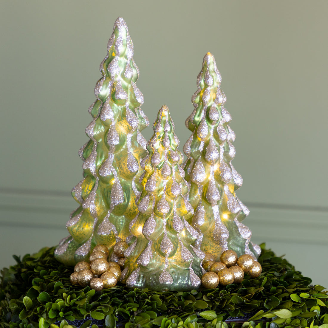 Lighted Green Snowy Tree