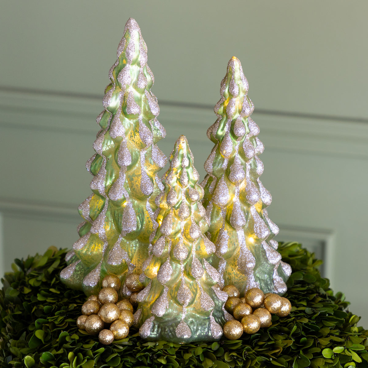 Lighted Green Snowy Tree