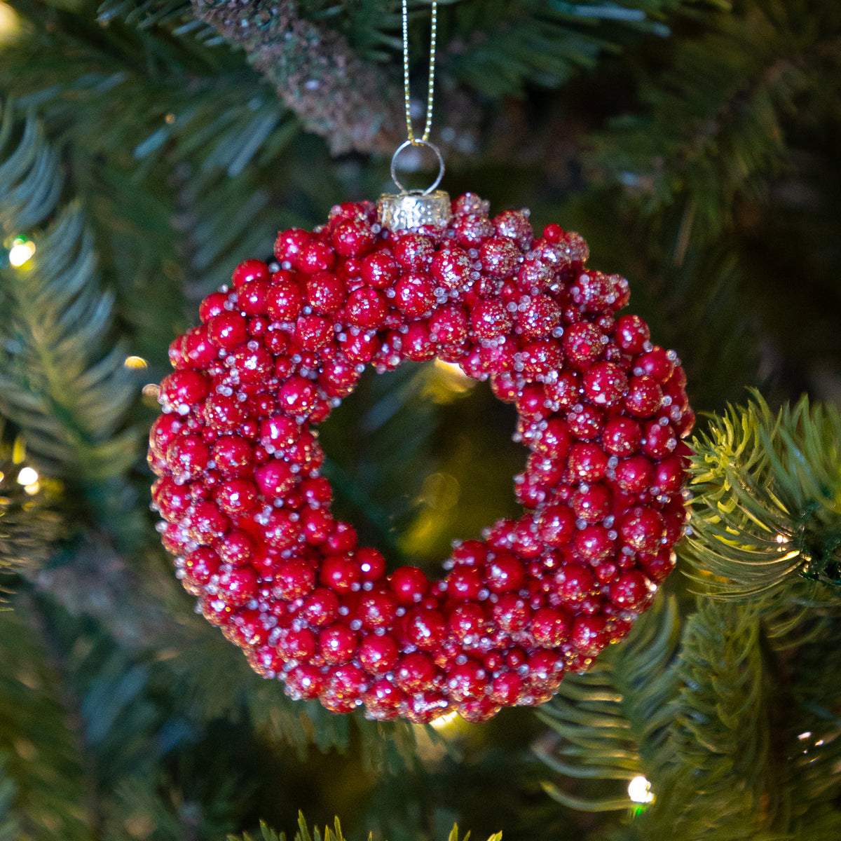 Iced Red Berry Wreath Ornament