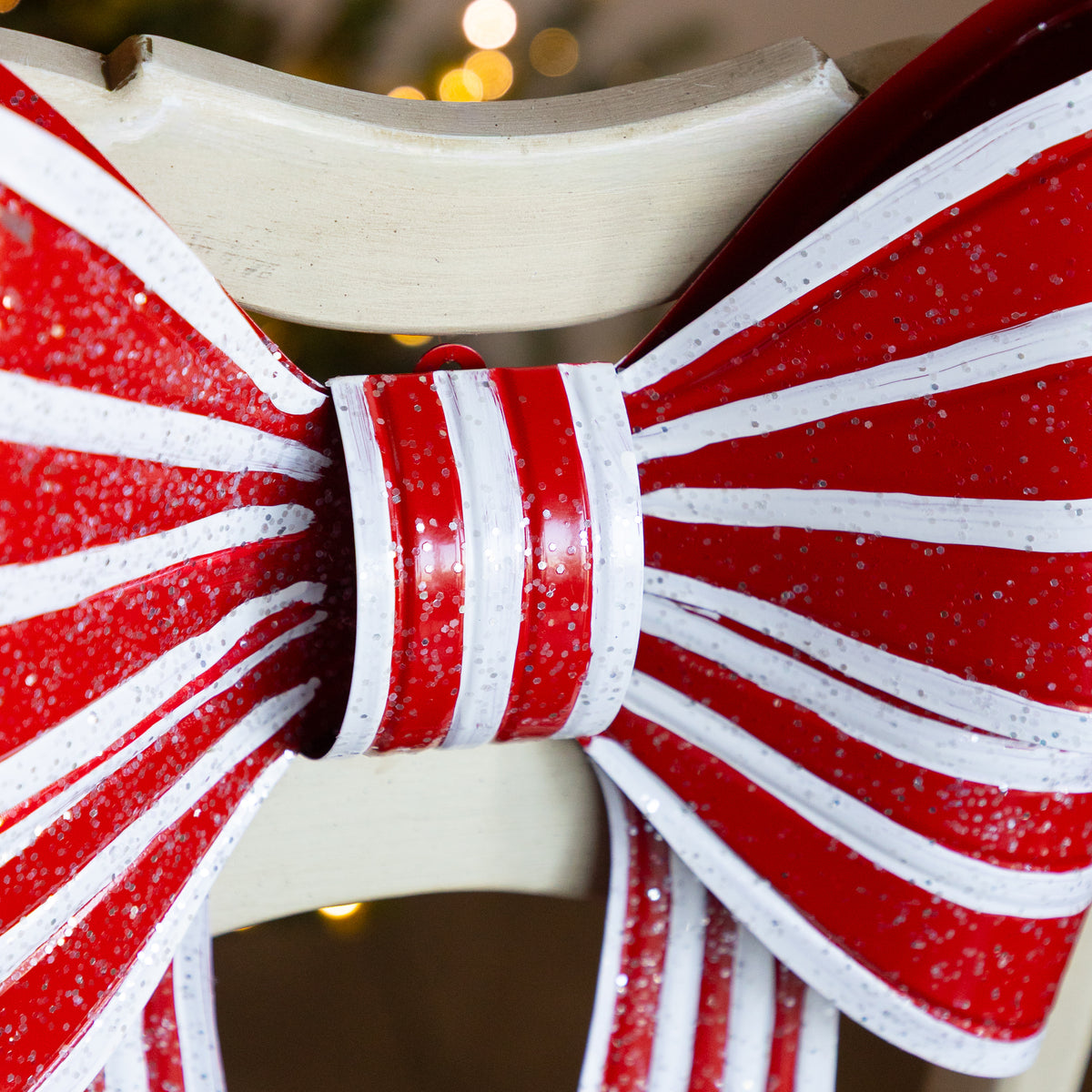 Metal 21" Red and White Stripe Bow