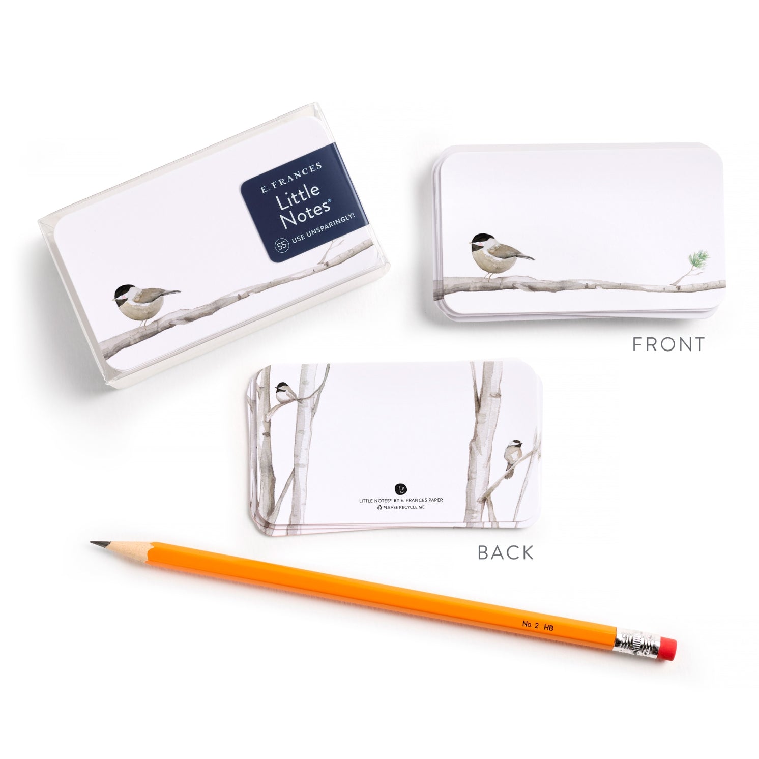 Pack of E. Frances Little Notes with a bird illustration on a white background.