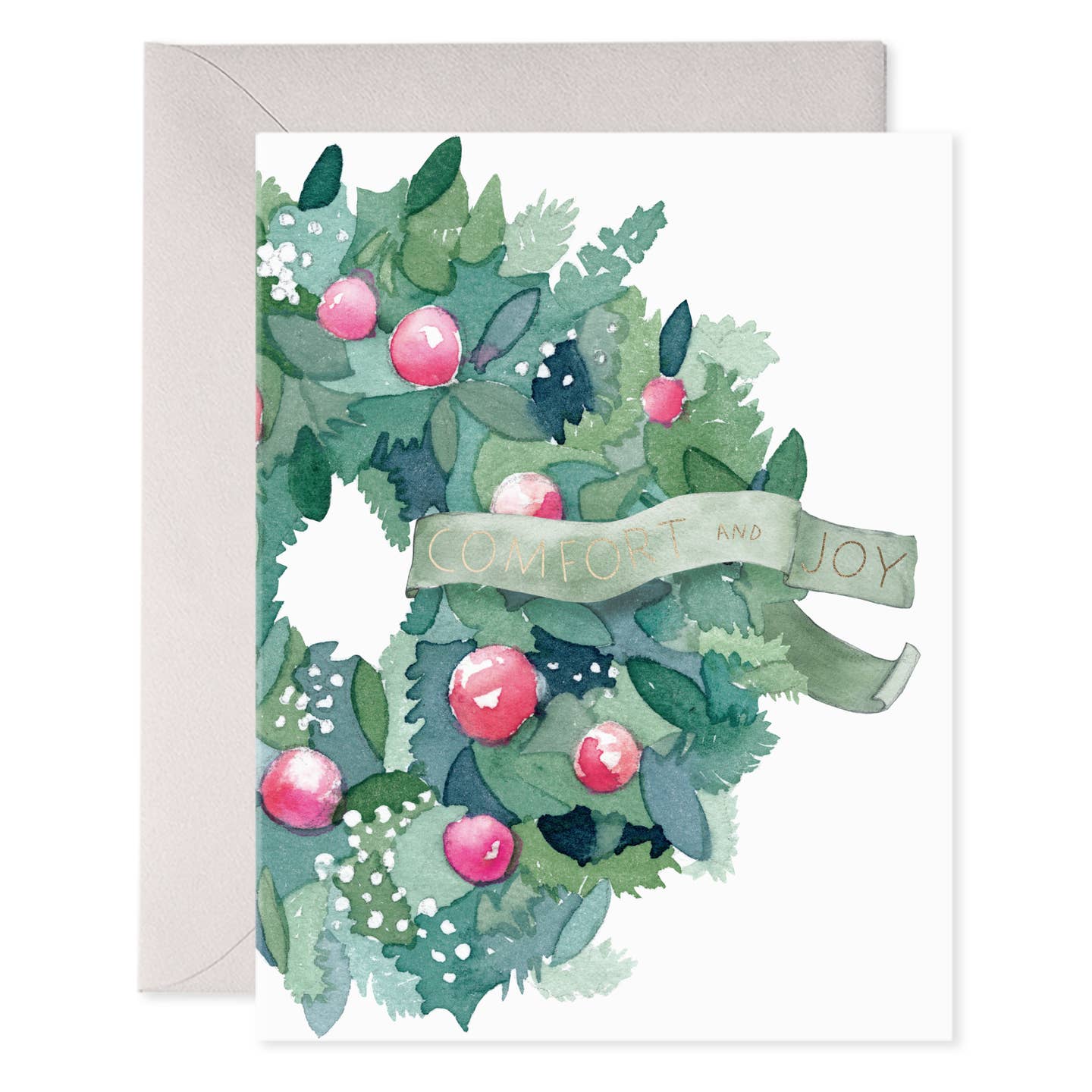 Greeting card with a festive wreath design and &