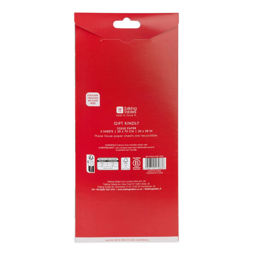 Red package of tissue paper with visible branding and text on a white background