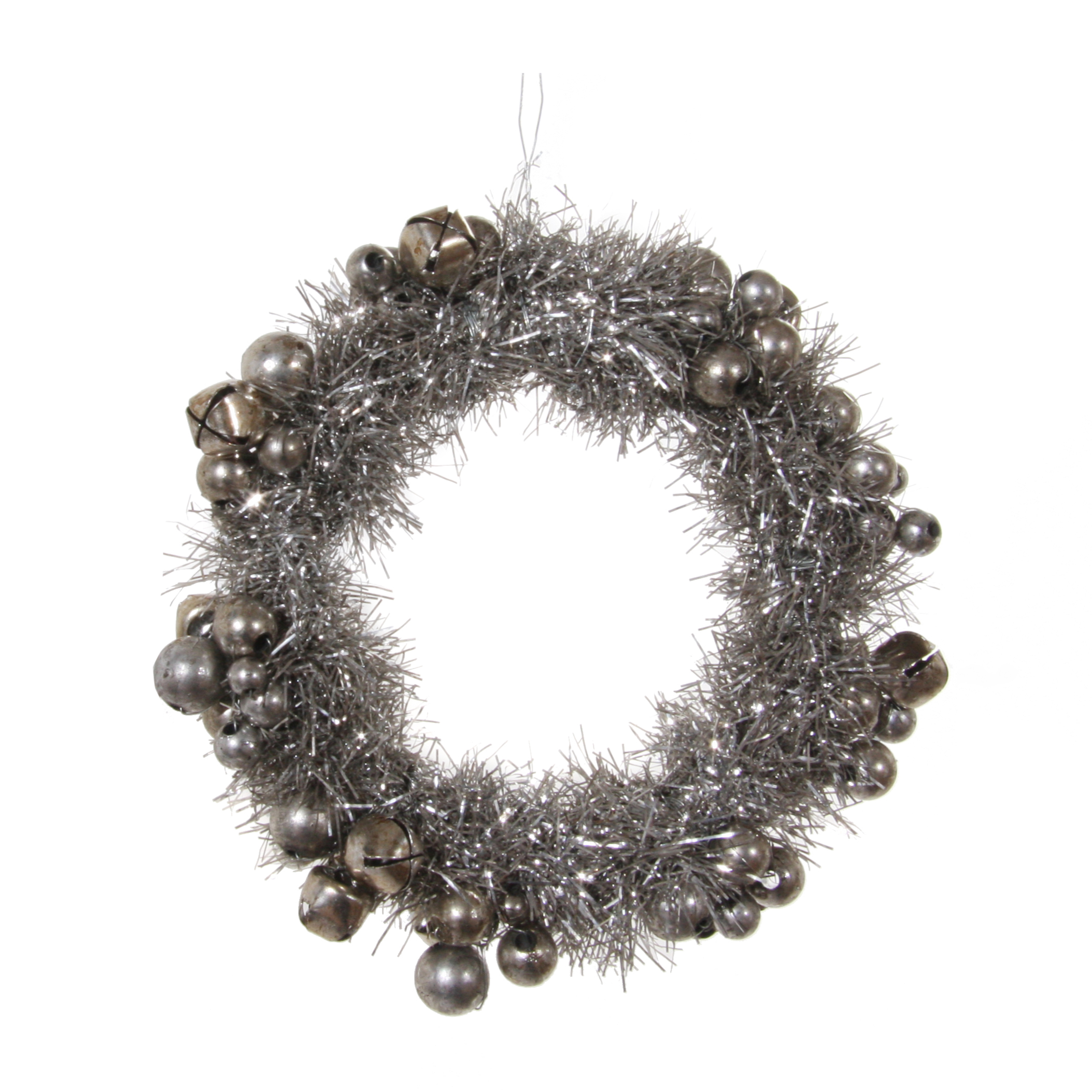 Silver Tinsel Wreath with Jingle Bells