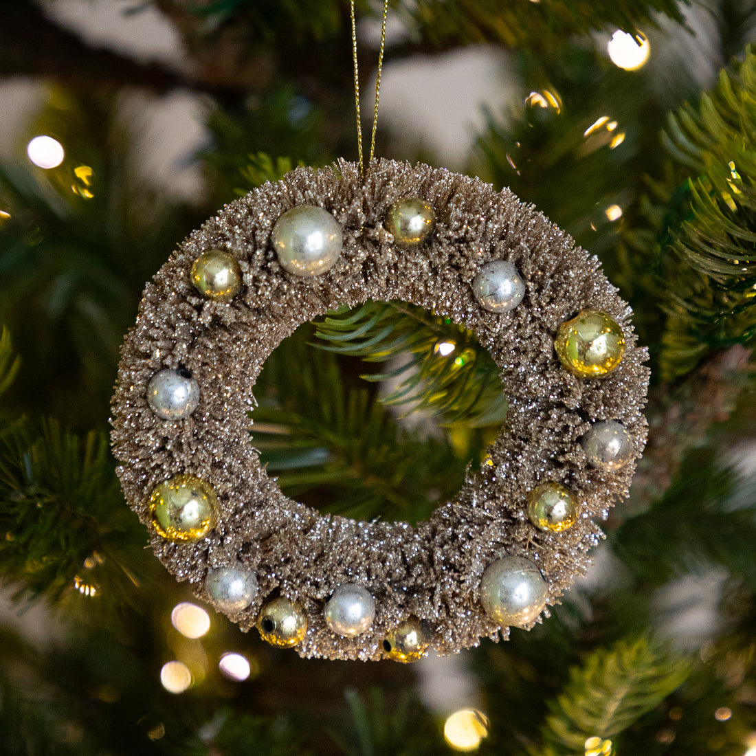 Glitter Champagne Wreath Ornament