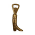 Brass boot-shaped bottle opener on a white background.