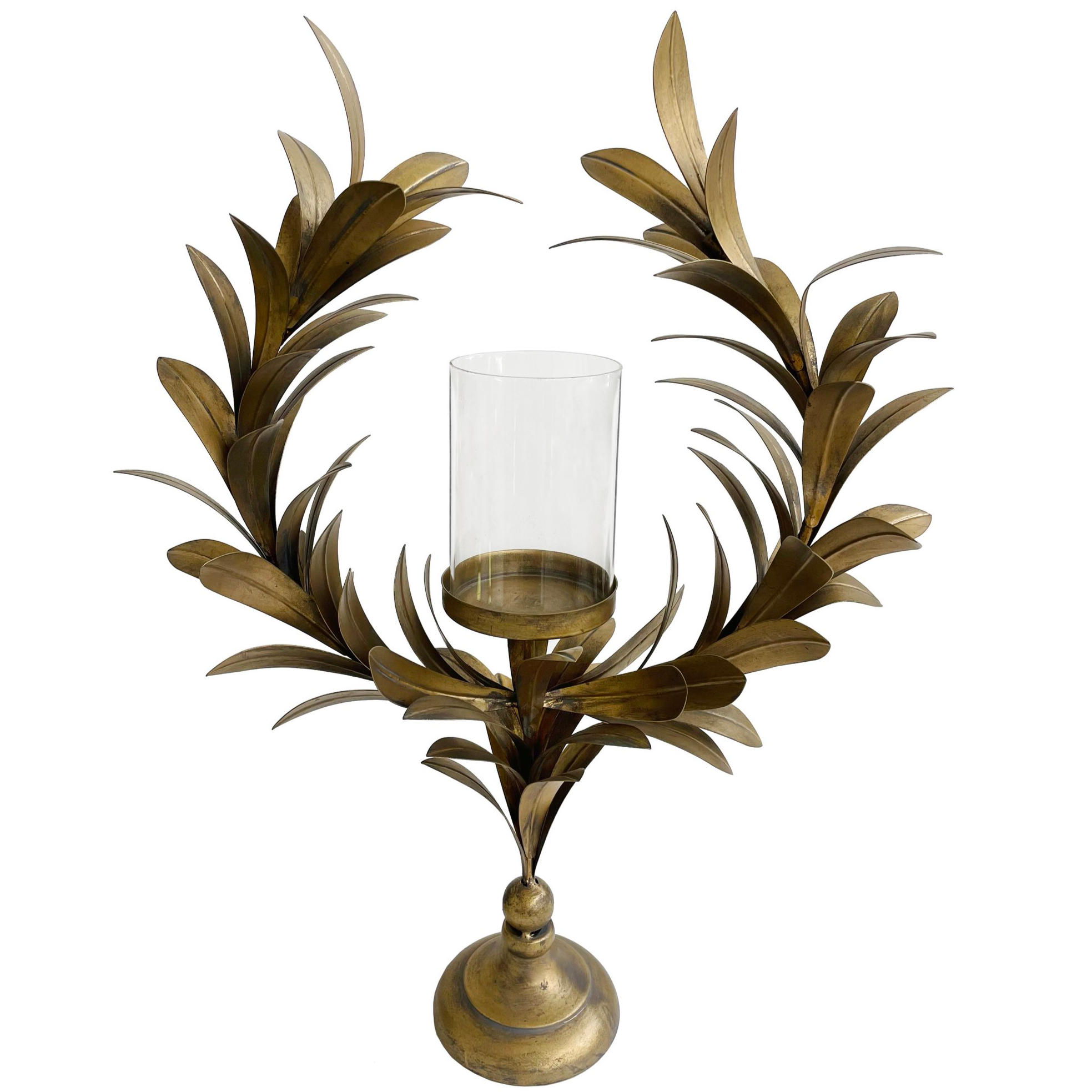 Metal Wreath Antique Gold Candleholder with Glass Cup