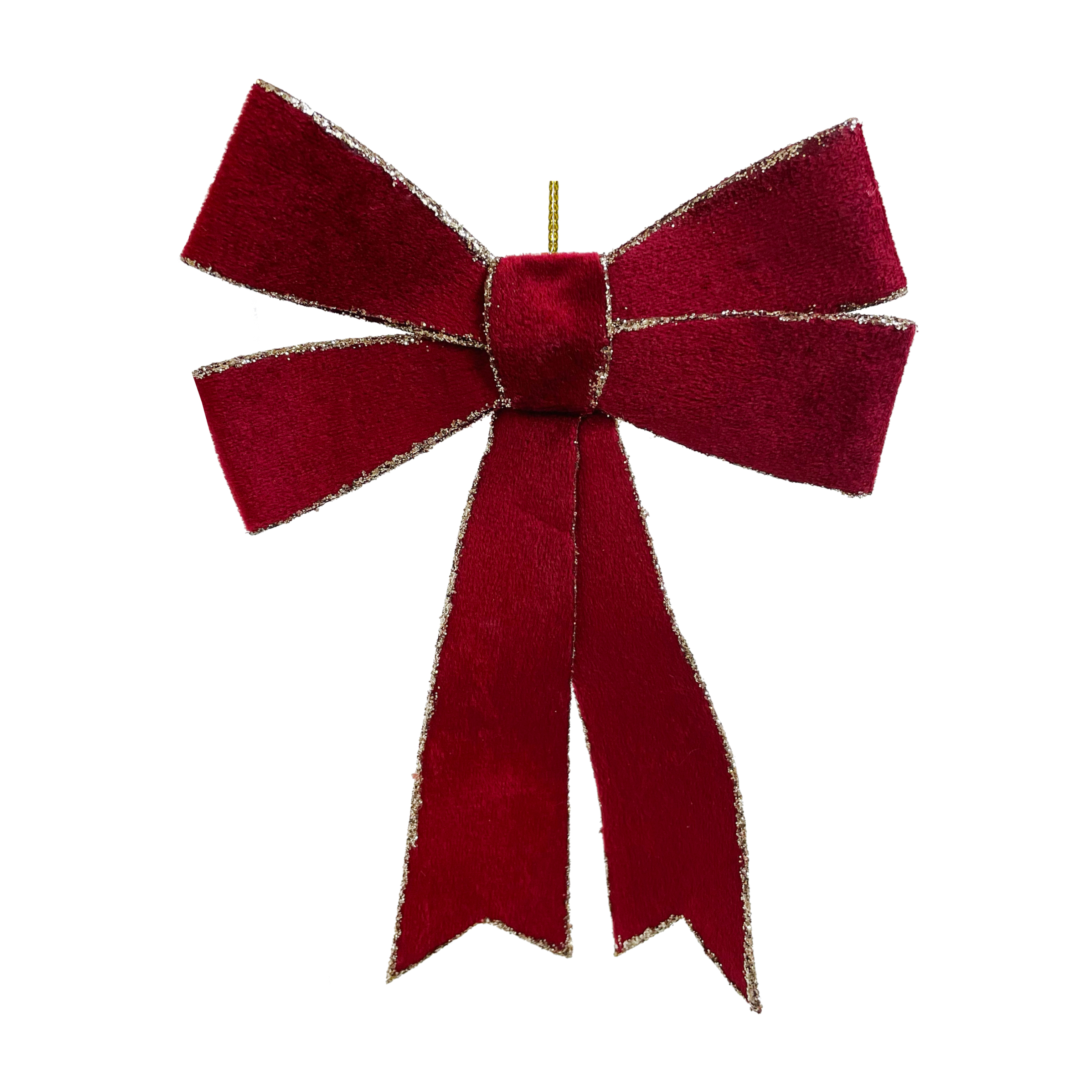 Burgundy Velvet Double Bow with silver glitter on edges