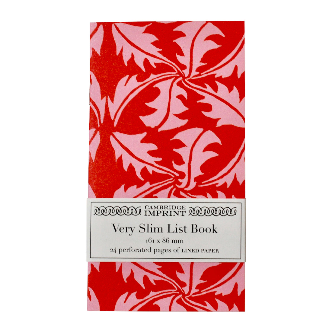 A red and white Cambridge Imprint Very Slim List Notebook with the words &quot;slim handy size last book.