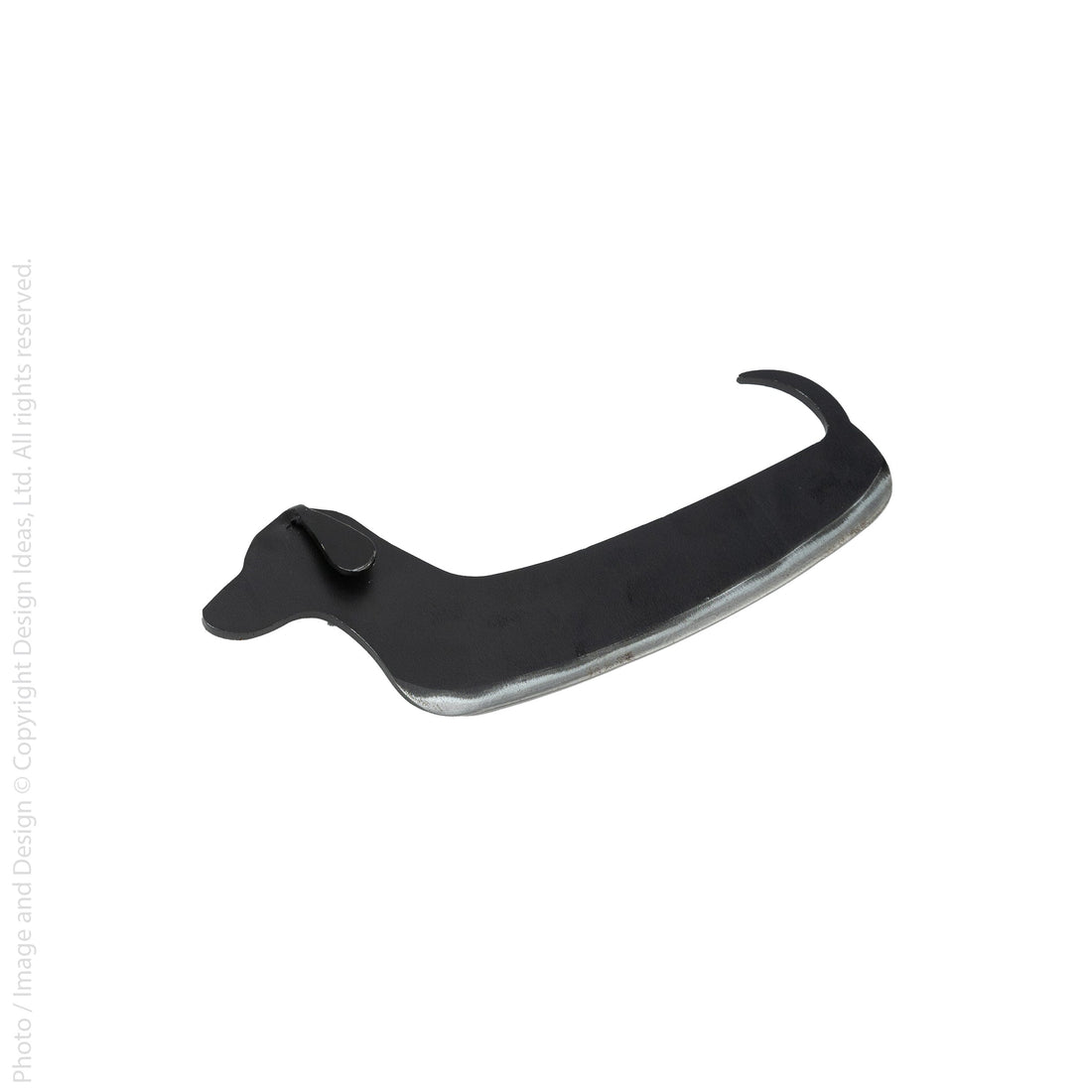 Black dog-shaped cheese knife on a white background.
