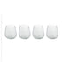 Four clear stemless drinking glasses with a textured crackle bubble pattern, arranged in a row on a white background.