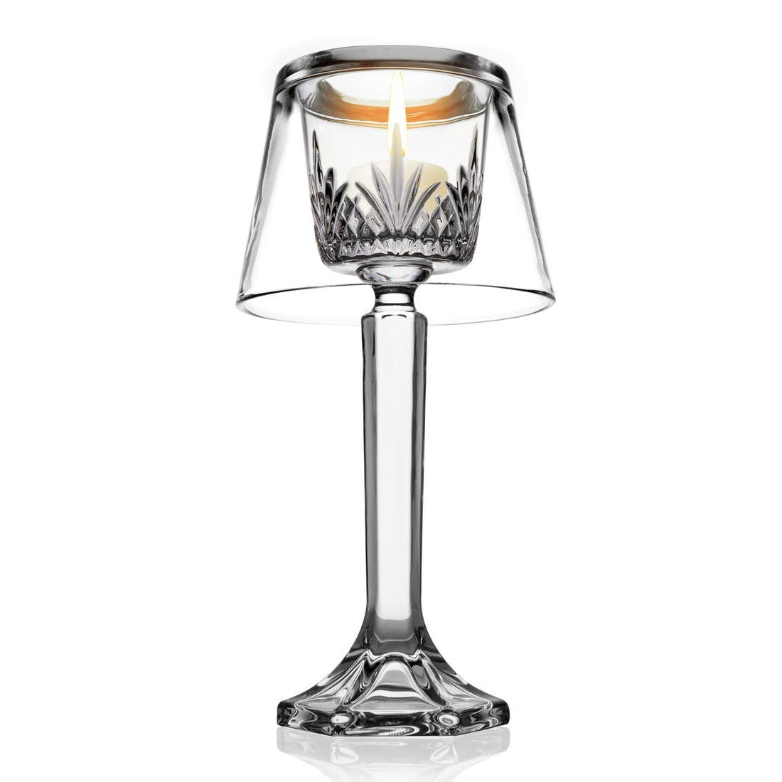 Clear Dublin Candle Holder Lamp by Godinger displayed in a sophisticated home decor setting.