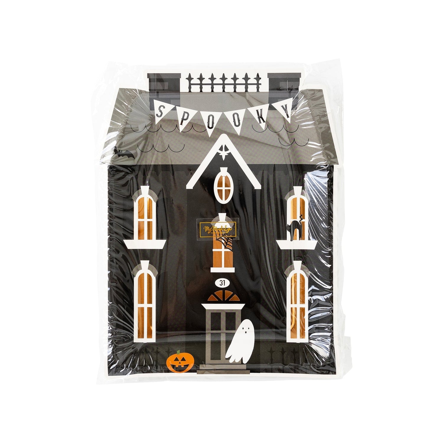 Packaged Halloween party decoration featuring a spooky haunted house design with &