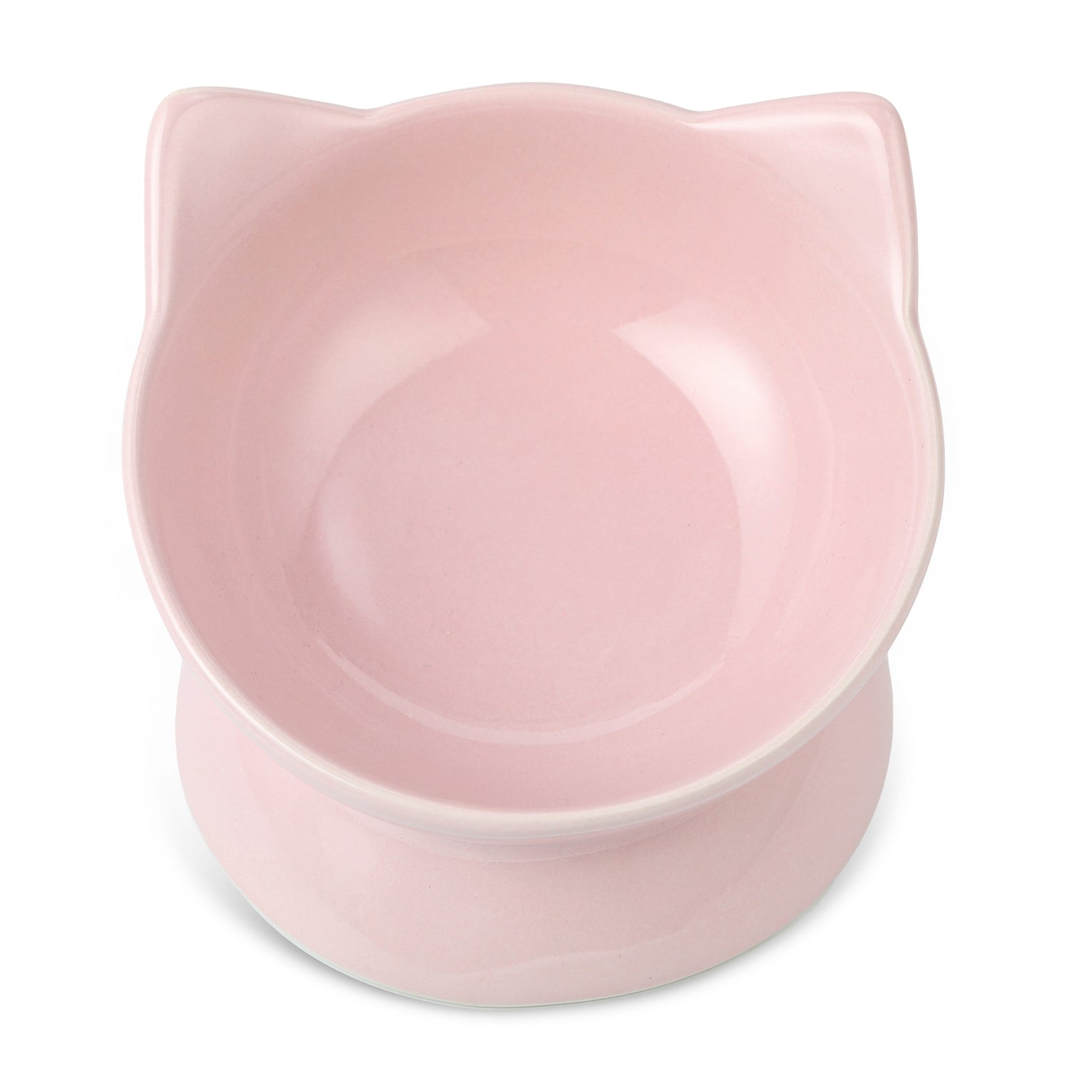 Pink cat-shaped bowl on a white background.