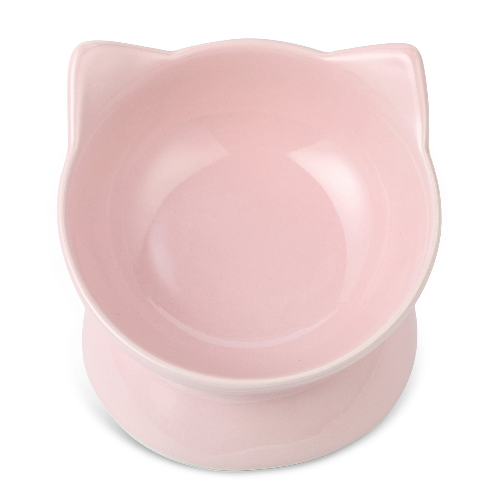 Pink cat-shaped bowl on a white background.