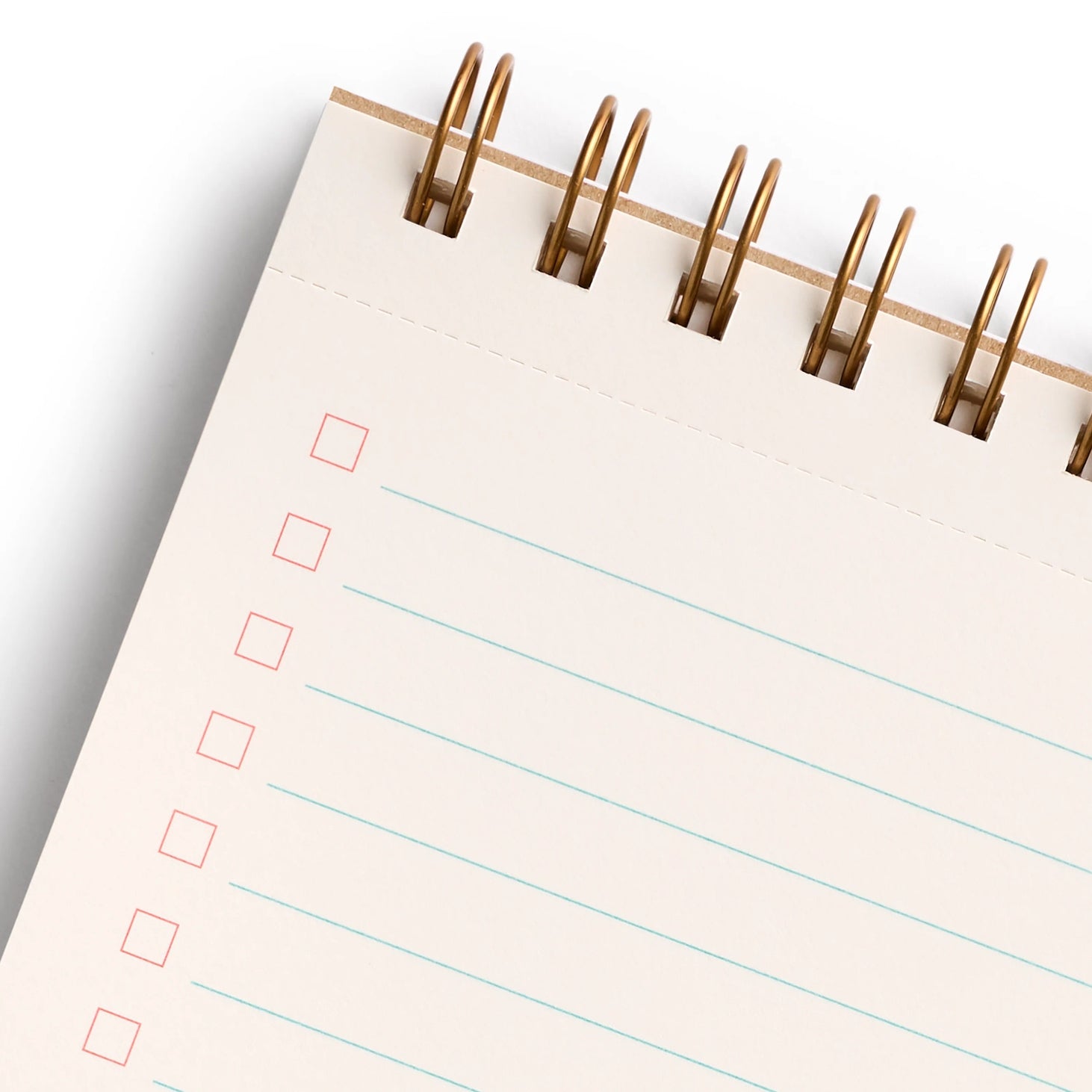 Notebook with lined pages and check boxes on a white background.