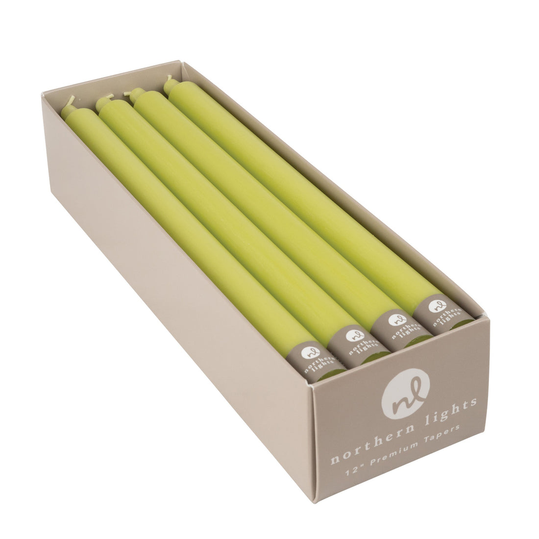 A box of Northern Lights New Leaf 12&quot; Taper Candles with a box of candles for a table setting.