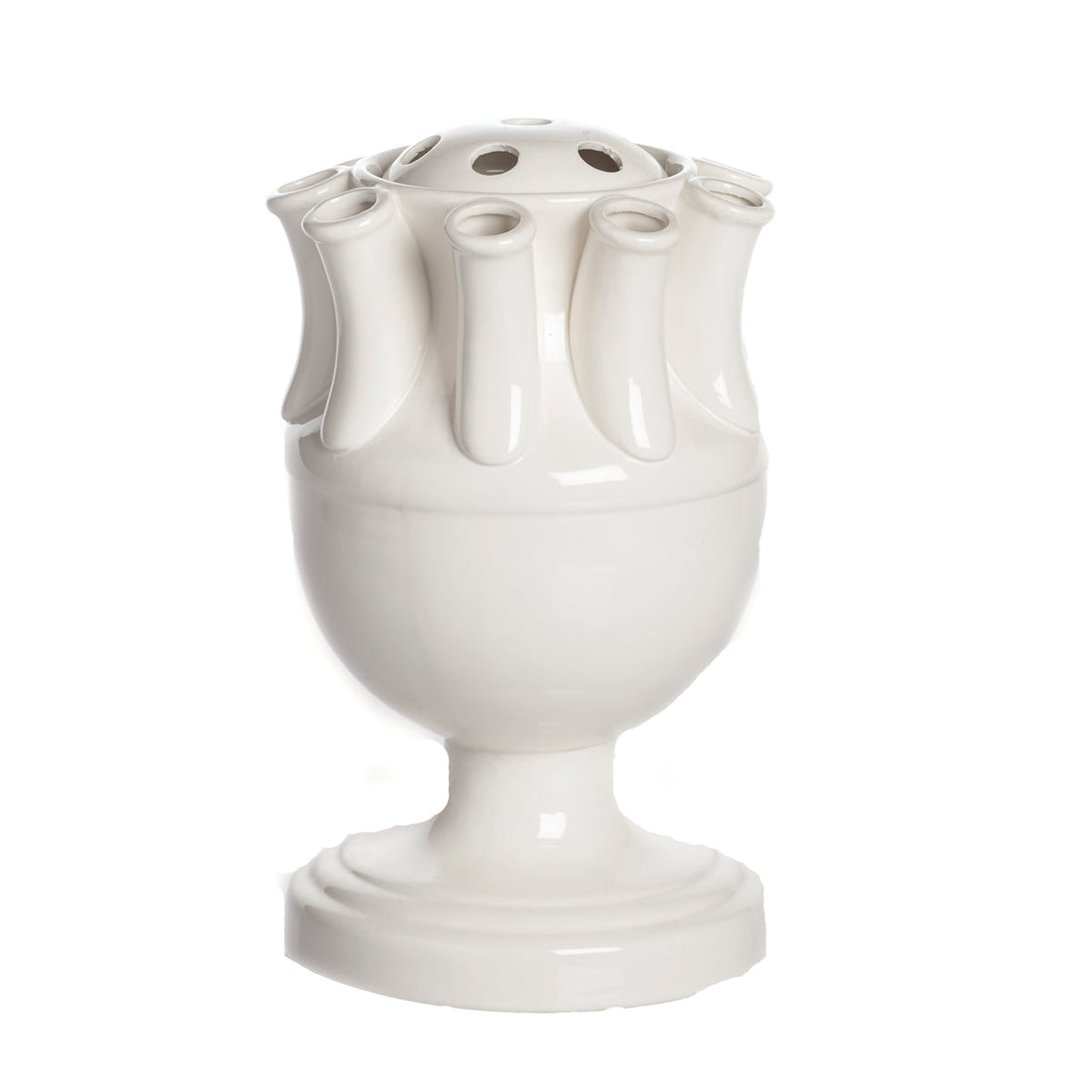 White ceramic vase with a unique design on a white background