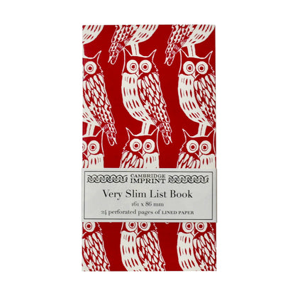 A red and white Cambridge Imprint Very Slim List Notebook with the words &quot;slim handy size last book.