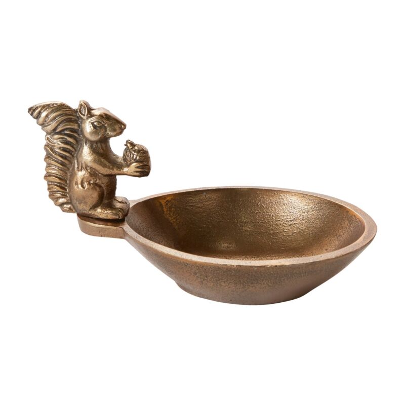 Bronze bowl with a squirrel handle on a white background