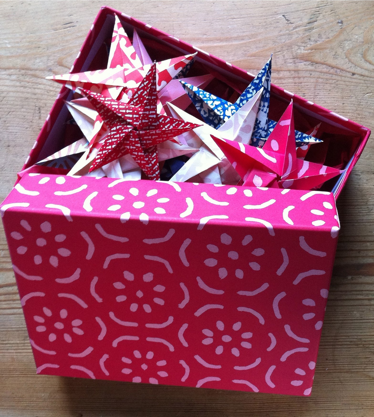 Origami stars in assorted colors. 