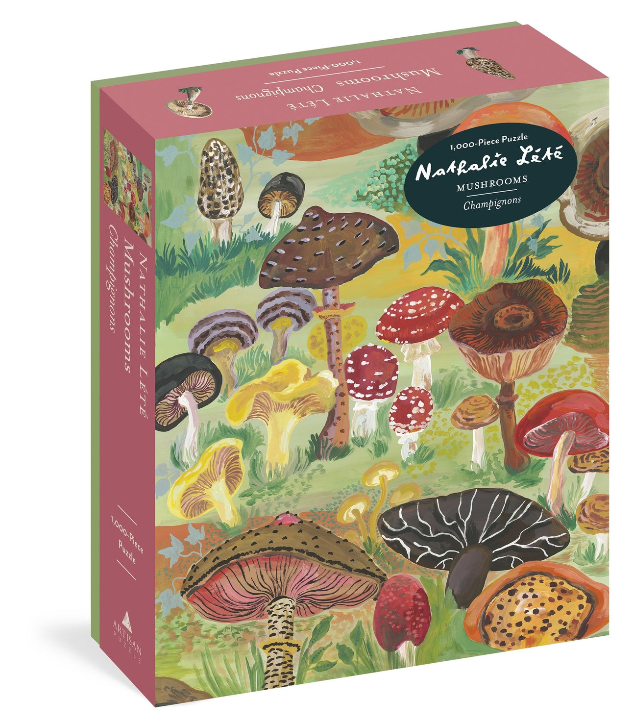 Jigsaw puzzle box with mushroom illustration by Nathalie Lété.