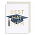 Card with a blue graduation cap and &