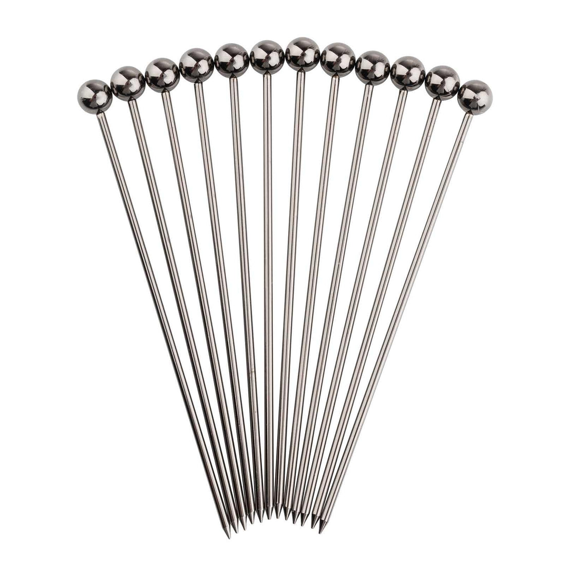 Gunmetal Cocktail Picks Set of 12 on a white background.