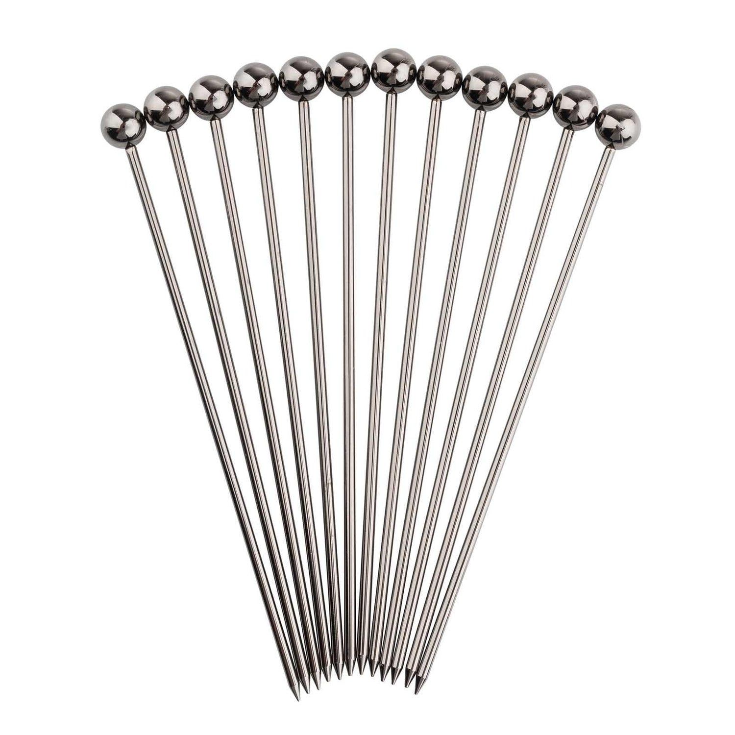 Gunmetal Cocktail Picks Set of 12 on a white background.