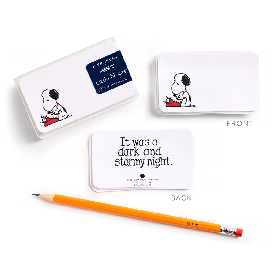 A set of Peanuts Little Notes cards featuring Snoopy illustrations and the quote &