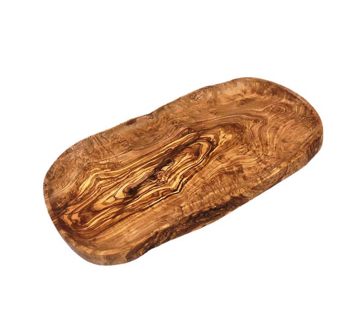 A serving board made of olive wood. 