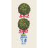 A rectangular guest napkin featuring an illustrated topiary in a decorative pot with a red ribbon on a beige background.