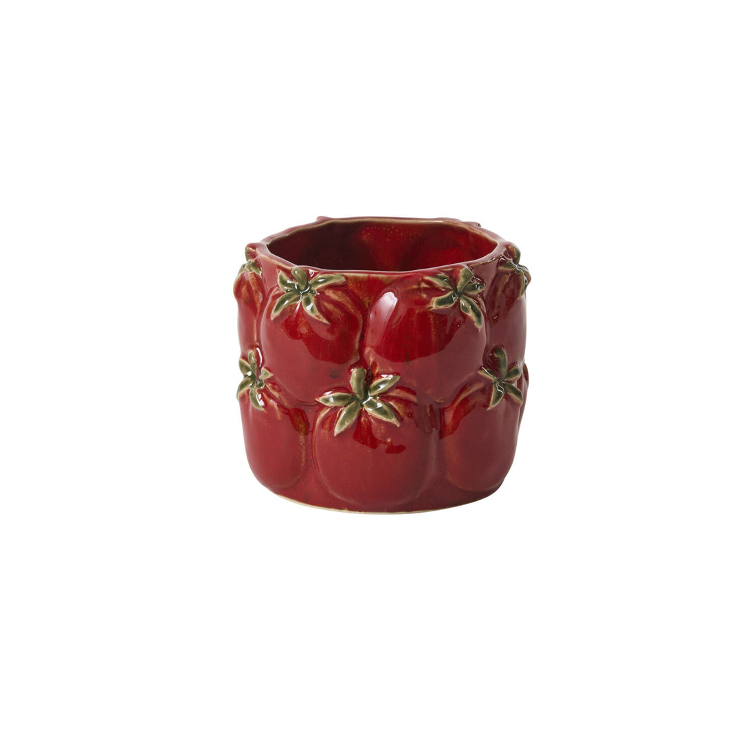 Red ceramic planter with red tomato&