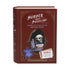 Red book-shaped puzzle box with skull and books illustration on a white background